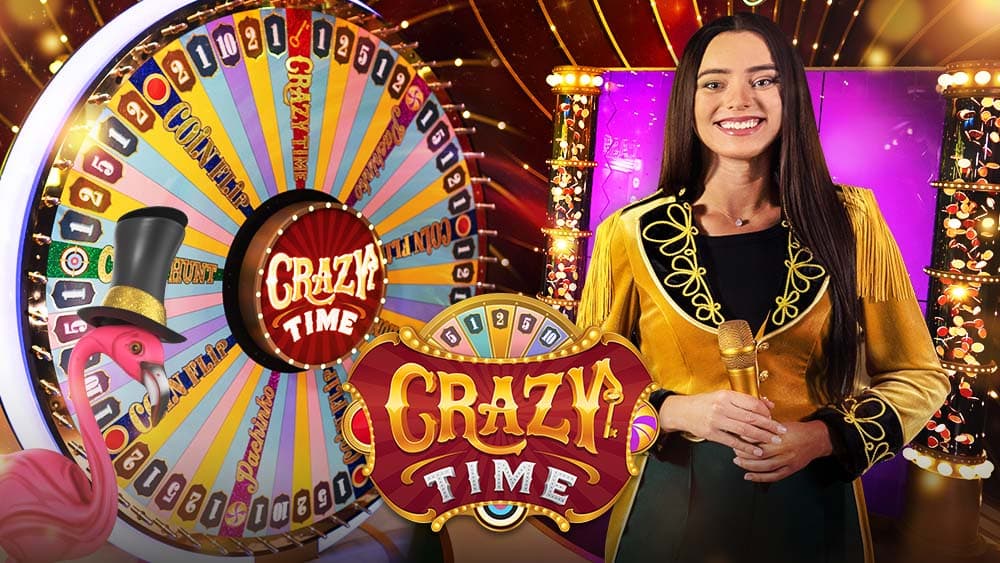 Studio Crazy Time avec roue géante et ambiance de game show en direct